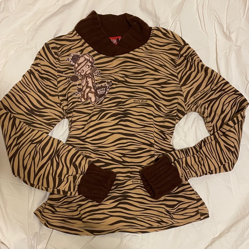 Vintage Betty Boop Brown and Tan Zebra Print Sweater